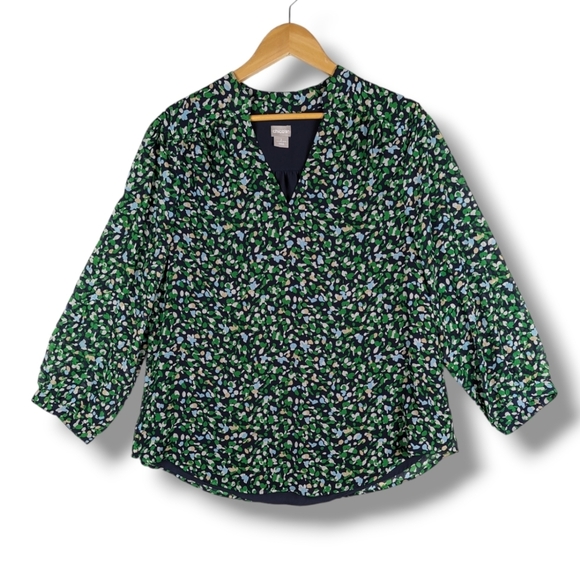 Chico's Tops - Chico's Sheer Ditsy Floral Career Wear Blouse 2 / Large Navy Blue Green